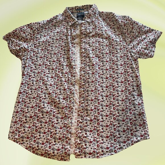 Denim & Flower Bold Red Floral Button-Up Shirt | Size L Slim Fit - Picture 2 of 4